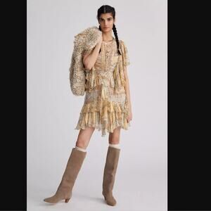 NWT Mes Demoiselles Ruffled Shimmer Boho Mini Dress - Size 4